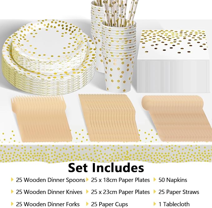 Party Tableware Set, White Gold, photo 3 of 4